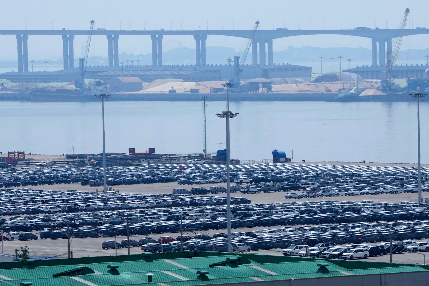 Vehicles for export are parked at a port in Pyeongtaek, South Korea, on Aug. 1.