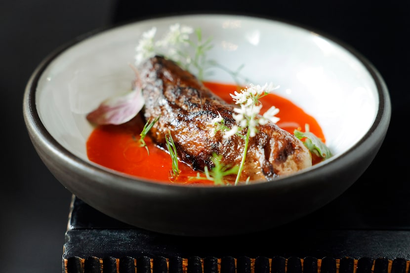Antelope sausage with fermented harissa is on the tasting menu at Sauvage in Dallas.