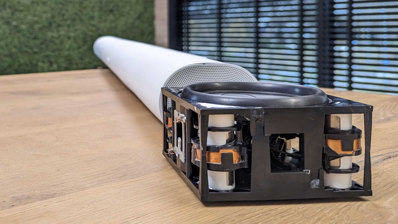 The original T3 Sound Motion driver in front of a Sonos Arc, which it's considerably larger than