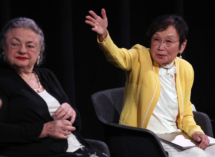 Dr. Bonnie Oh, retired Georgetown University professor, right, gestures to acknowledge the...