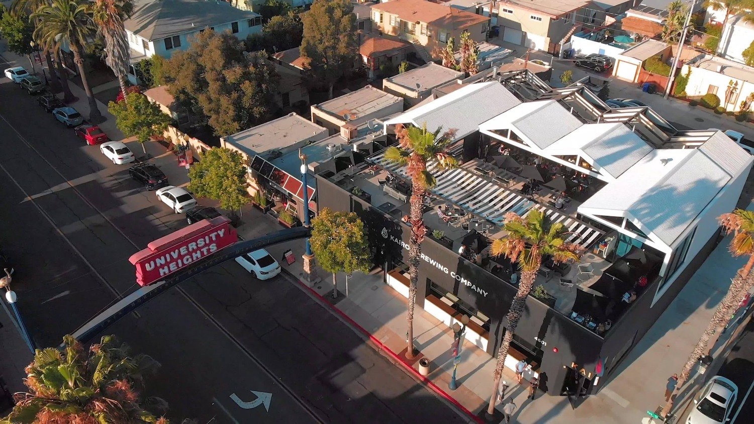 Aerial view of San Diego rooftop bar Kairoa Brewing Company in University Heights