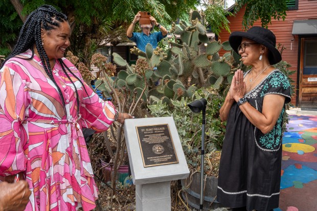Los Angeles City Councilwoman Heather Hutt, left, and Jacqueline Sykes,...