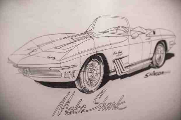A drawing of the Mako Shark by ArtCenter alum Shinoda...