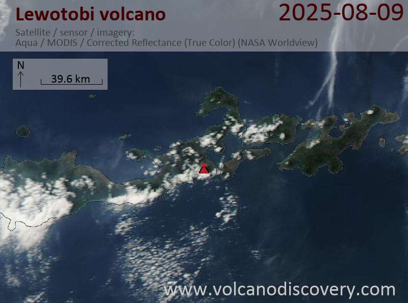 Satellite image of Lewotobi volcano on  9 Aug 2025