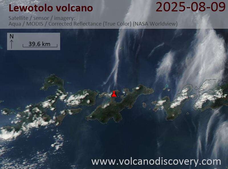 Satellite image of Lewotolo volcano on  9 Aug 2025