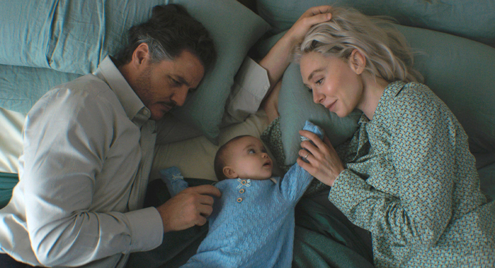 Pedro Pascal, Vanessa Kirby, and a tiny human in The Fantastic Four: First Steps (2025)
