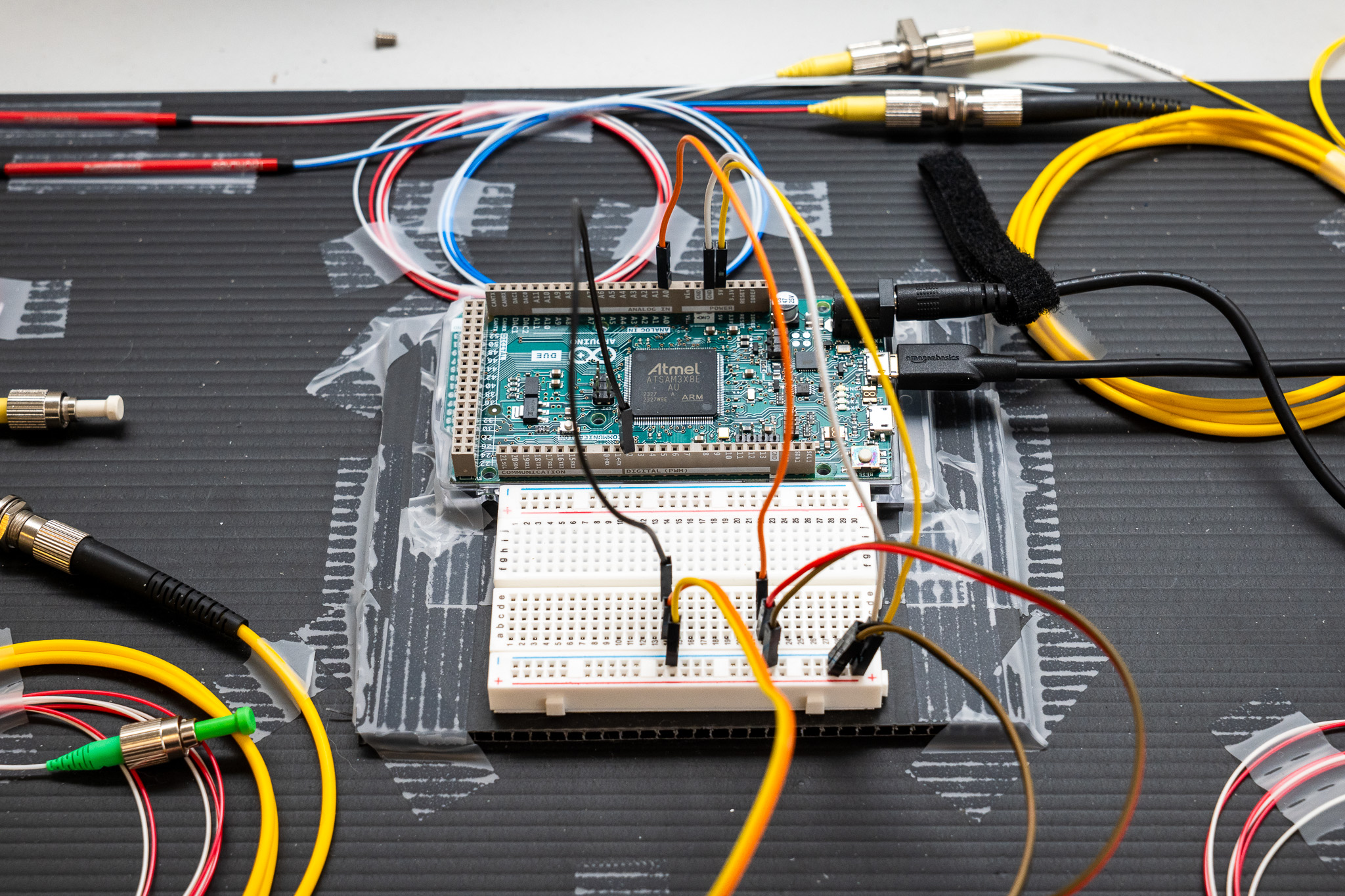 A close-up shot of wires plugged into a device.