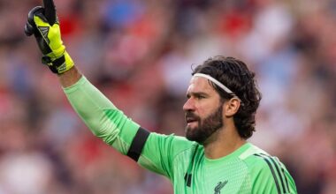 LIVERPOOL, ENGLAND - Friday, August 15, 2025: Liverpool's goalkeeper Alisson Becker during the FA Premier League match between Liverpool FC and AFC Bournemouth at Anfield. (Photo by David Rawcliffe/Propaganda)