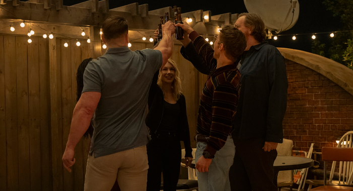 John Cena, Jennifer Holland, Freddie Stroma, and Steve Agee in Peacemaker: Season 2 (2025)