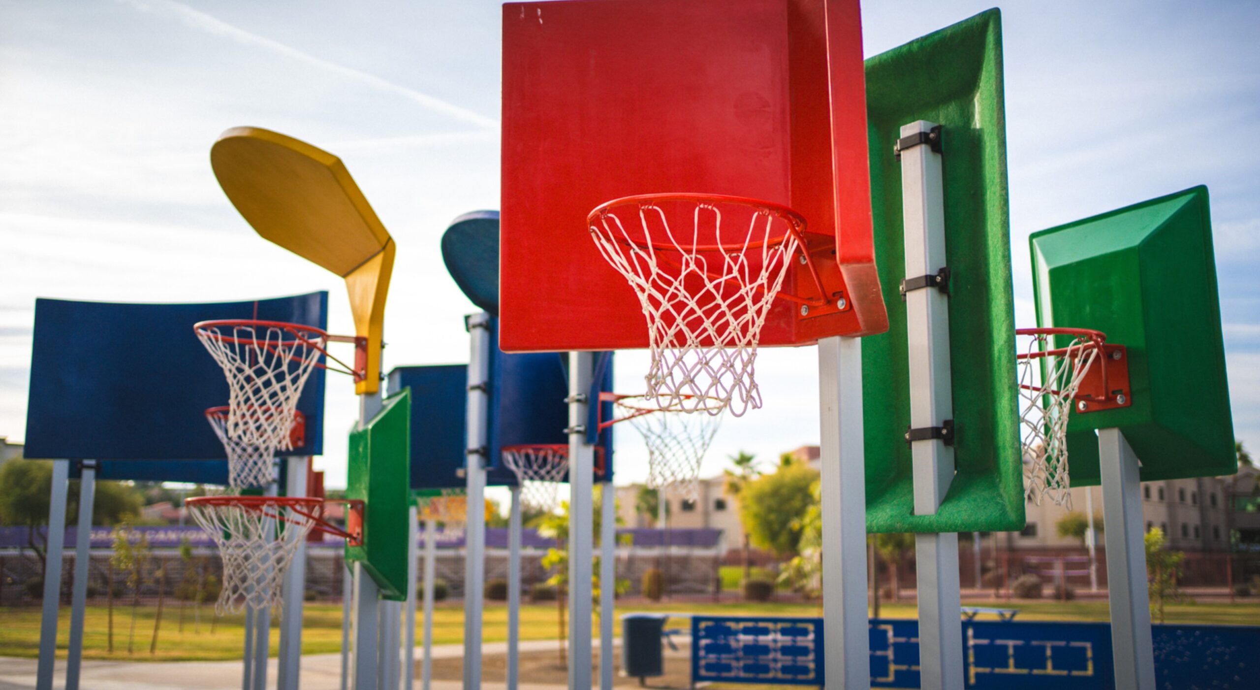 A basketball hoop in a playground