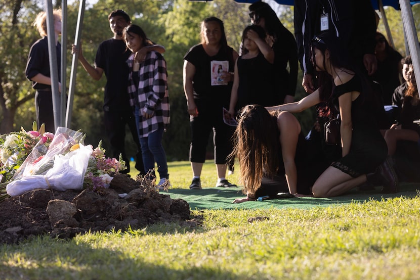 Marcela Nino-Herrera weeps during the funeral service for her daughter, Angelyn Melinda...