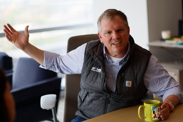 Norfolk Southern's then-CEO, Alan Shaw, speaks during an interview at the Norfolk Southern Headquarters in Atlanta on Tuesday, April 4, 2023. (Miguel Martinez/AJC)
