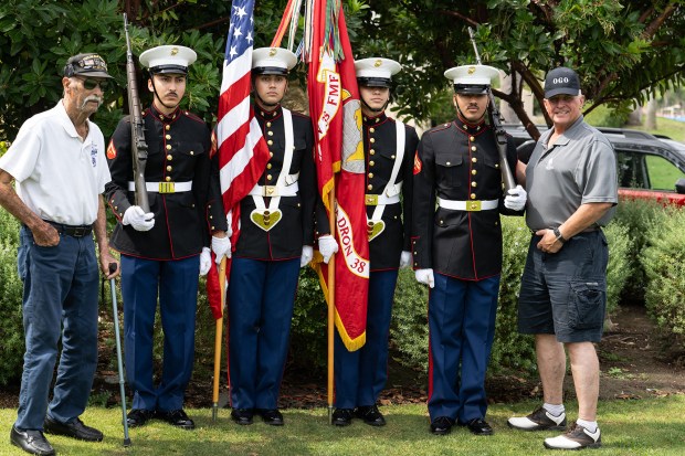 George Sousa, USMC members from Miramar Color Guard, Mark O’...