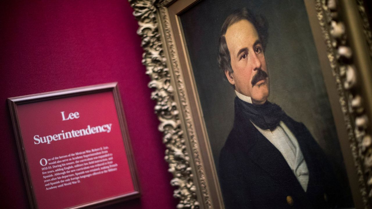 A painting of Confederate Gen. Robert E. Lee is displayed at West Point Museum, Saturday, Nov. 20, 2021, in West Point, N.Y. (AP Photo/Eduardo Munoz Alvarez)