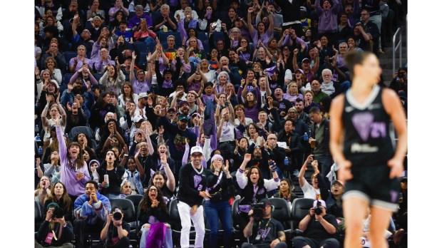 The Chase Center, a.k.a Ballhalla, is filled with the cheers of Golden State Valkyries' fans after Valkyries forward Cecilia Zandalasini (24) sinks a basket against the Dallas Wings on July 25, 2025. (Shae Hammond/Bay Area News Group)