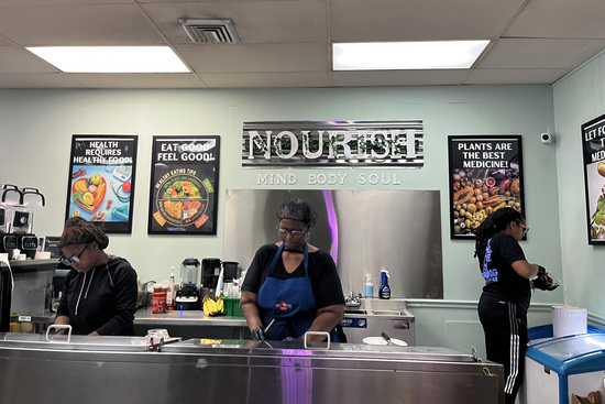In 2024, Tiffany Terrell opened a bustling community market that sells fresh juice, smoothies, and wellness shots in downtown Albany, Georgia. (Renuka Rayasam/KFF Health News)