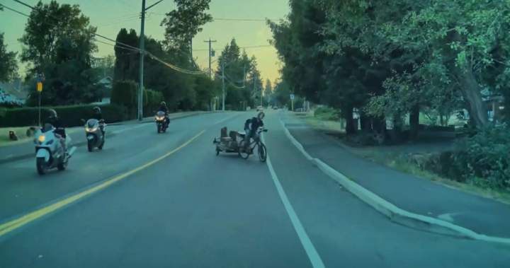 Caught on video: B.C. cyclist says motorcyclist pushed him, causing crash - BC