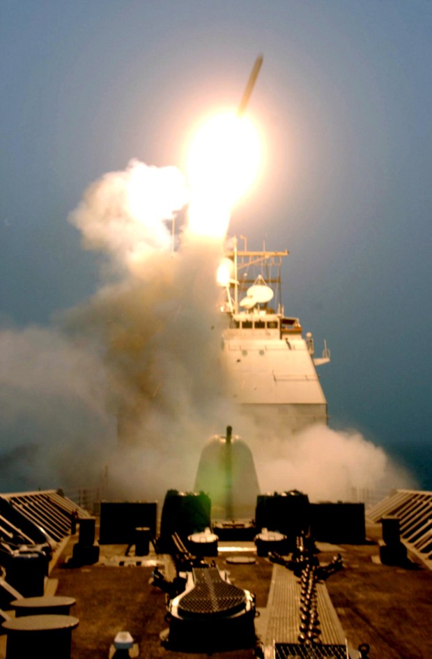 A Tomahawk land attack missile leaves the deck of the guided missile cruiser USS Bunker Hill on March 20, 2003, toward military targets in Iraq. (AFP/US NAVY/Photographer's Mate 2nd Class Richard Moore)