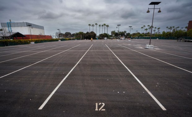The H Barracks "safe parking lot" near San Diego International Airport has 190 spots for homeless people who live in their vehicles. (Howard Lipin)