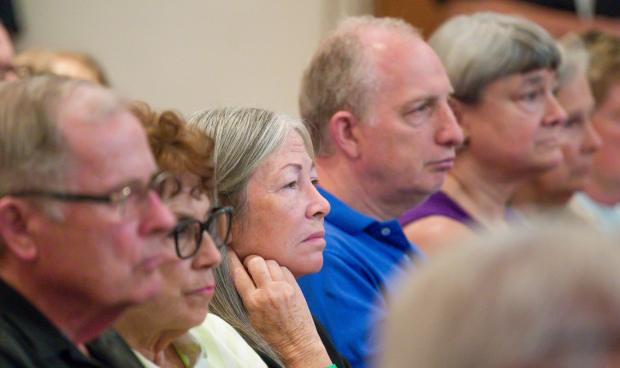 Laguna Niguel residents and other constituents attend Rep. Mike Levin's townhall meeting with constituents at the Sea Country Senior and Community Center in Laguna Niguel on Thursday, Aug. 21, 2025, to discuss the impacts of the Republican budget law on health care and other programs. (Photo by Leonard Ortiz, Orange County Register/SCNG)