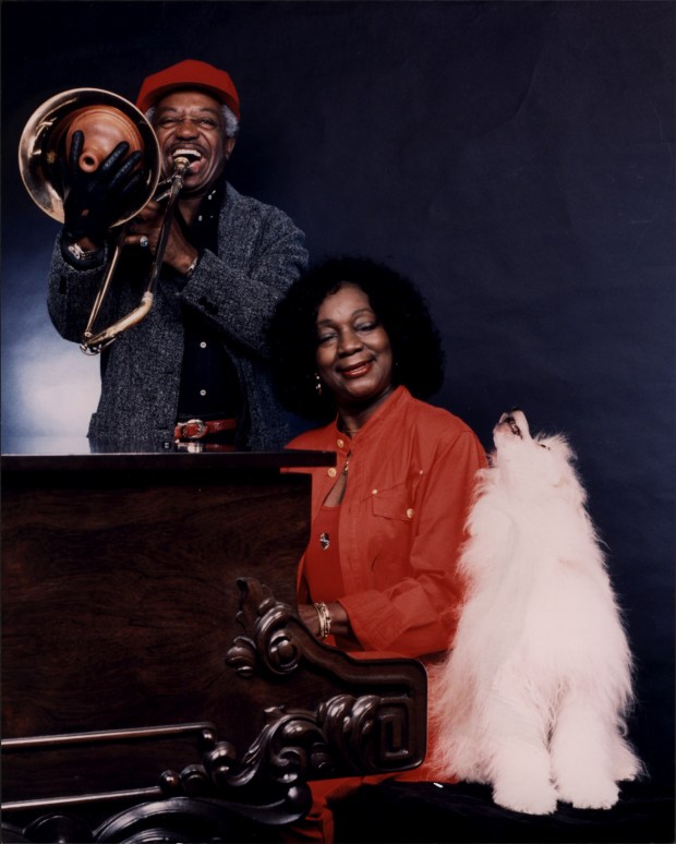 Jimmy and Jeannie Cheatham pose with a four-legged friend for a 1996 photo shoot for Southern California Dog Magazine. (Meredith French)