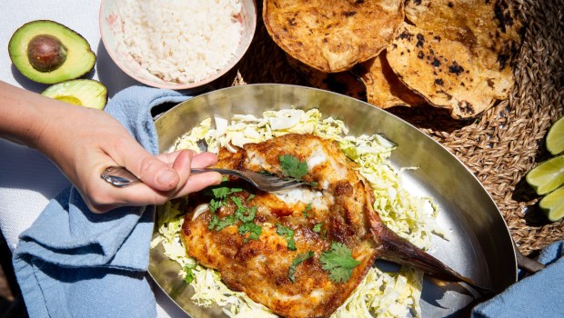 Mexipino-Style Local Fish, with recipe by Rudy P. Guevarra Jr., reflects his Mexican and Filipino heritage. From "San Diego Seafood Then & Now." (Oriana Poindexter / Sunbelt Publications)