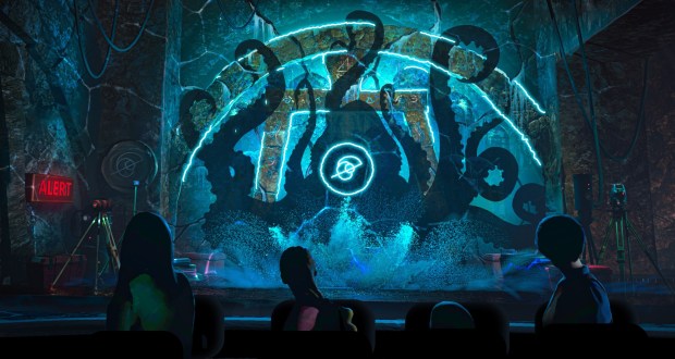 A rendering of an attack by the mythical creature, Kraken, during the new Journey to Atlantis ride. (SeaWorld)