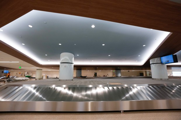 Baggage carousels at the new Terminal 1. Construction is ongoing at the new Terminal 1 of San Diego International Airport on Tuesday, Aug. 26, 2025, in San Diego, California.  (Nelvin C. Cepeda / The San Diego Union-Tribune)