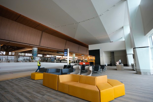 Construction is ongoing at the new Terminal 1 of San Diego International Airport on Tuesday, Aug. 26, 2025, in San Diego, California.  (Nelvin C. Cepeda / The San Diego Union-Tribune)