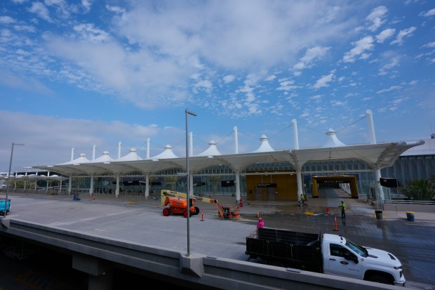 The passenger departure deck at Terminal 1. Construction is ongoing at the new Terminal 1 of San Diego International Airport on Tuesday, Aug. 26, 2025, in San Diego, California.  (Nelvin C. Cepeda / The San Diego Union-Tribune)