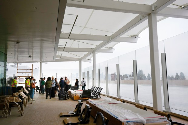 Outdoor dining at the new Terminal 1. Construction is ongoing at the new Terminal 1 of San Diego International Airport on Tuesday, Aug. 26, 2025, in San Diego, California.  (Nelvin C. Cepeda / The San Diego Union-Tribune)