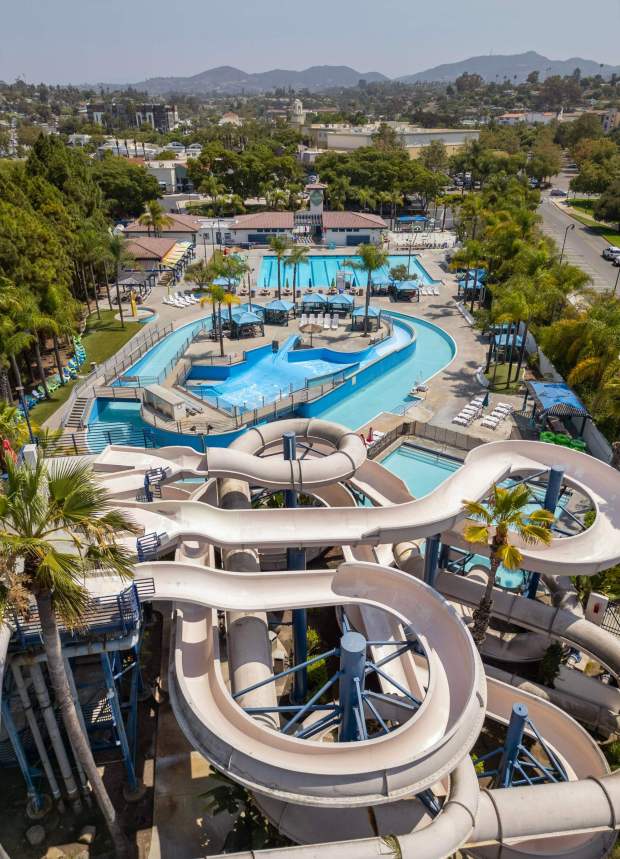 High angle view looking east of the Wave Waterpark. (Charlie Neuman / For The San Diego Union-Tribune)