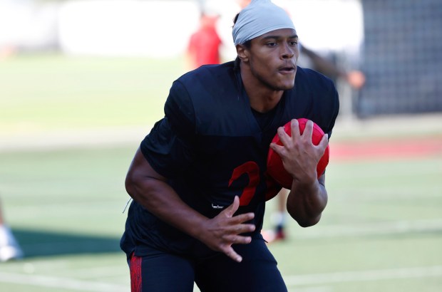 San Diego State's Tano Letuli works out during a practice on Aug. 5, 2025 in San Diego, California. (K.C. Alfred / The San Diego Union-Tribune)