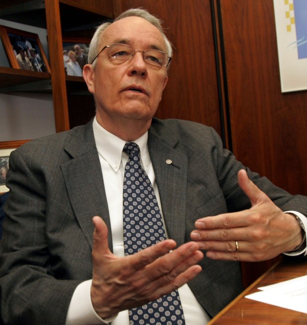 Former San Diego Mayor Dick Murphy talks in his office Tuesday, July 12, 2005, in San Diego, about his decision to resign only six month after being elected to a second term. Murphy's final day is Friday July 15, 2005. (AP Photo/Lenny Ignelzi)