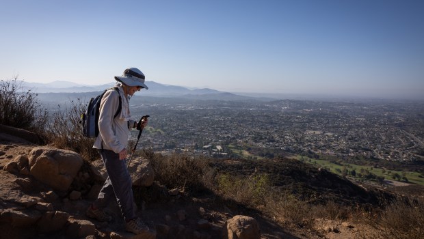 Jacqueline Kaner hikes Cowles Mountain on Wednesday, Aug. 27, 2025 in San Diego. Kaner does the hike a few times a week. (Ana Ramirez / The San Diego Union-Tribune)