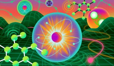 An illustration of various topics in quantum physics like particles and waves
