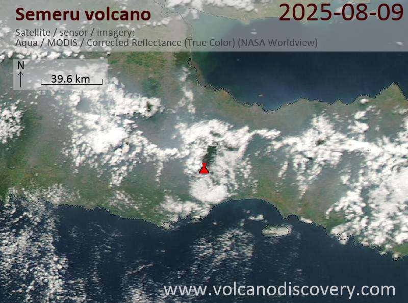 Satellite image of Semeru volcano on  9 Aug 2025
