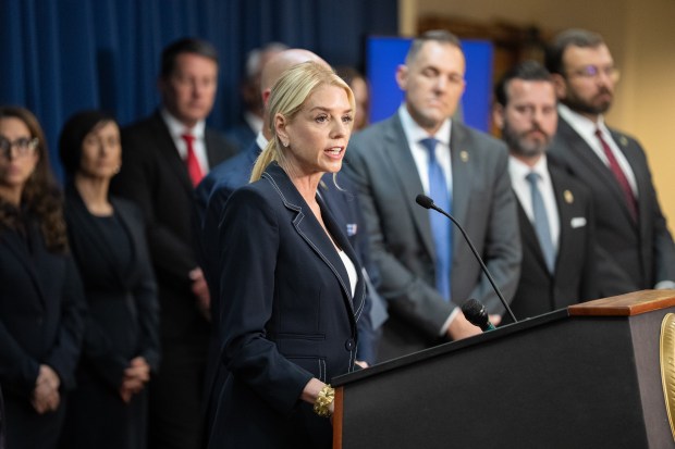 U.S Attorney General speaks at the Eastern District of New York offices Monday,  Aug. 25, 2025 in Brooklyn, New York. (Barry Williams/New York Daily News)