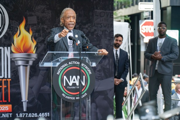 Rev. Al Sharpton speaks after a "March on Wall Street" to call for economic justice on August 28, 2025, in New York City. (Theodore Parisienne / New York Daily News)