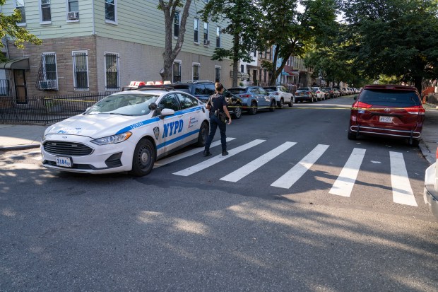 A 23-year-old man was pronounced dead at Brookdale Hospital after he was shot to the left shoulder near 24 Pine Street in Brooklyn early Sunday. (Theodore Parisienne / New York Daily News)