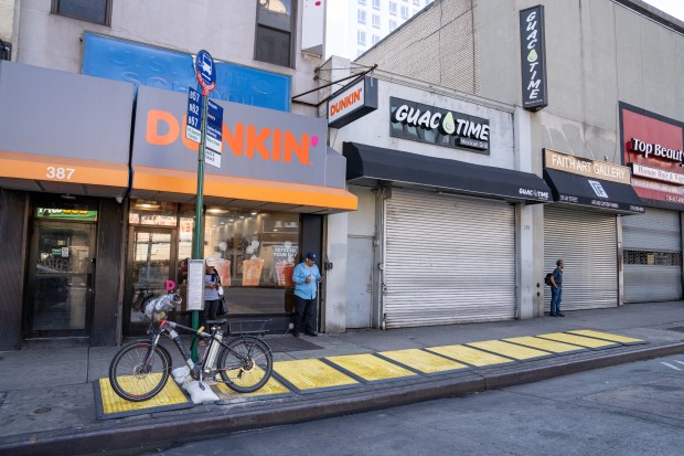 32yr old Clyde Ricks was pronounced dead at New York Presbyterian Brooklyn Methodist Hospital after he was shot in the torso outside of 391 Jay Street in Brooklyn on Friday Aug. 1, 2025. 1734. Photos taken on Saturday Aug. 2, 2025. 0815. (Theodore Parisienne / New York Daily News)