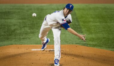 Texas Rangers' Jacob deGrom pitches against the Athletics during the first inning of a baseball game Tuesday, April 29, 2025, in Arlington, Texas. (AP Photo/Jessica Tobias)