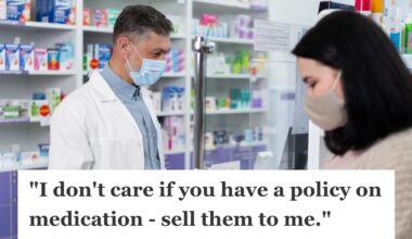 Customer buying medicine from a pharmacist