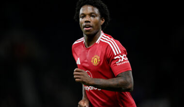 MANCHESTER, ENGLAND - NOVEMBER 28: Tyrell Malacia of Manchester United looks on during the UEFA Europa League 2024/25 League Phase MD5 match between Manchester United and FK Bodo/Glimt at Old Trafford on November 28, 2024 in Manchester, England. (Photo by Justin Setterfield/Getty Images)