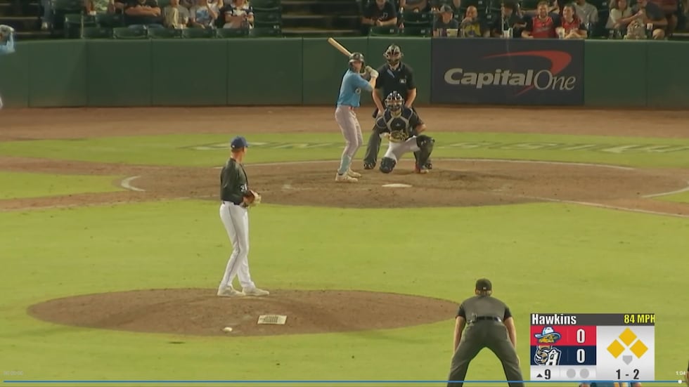 Sod Poodles' Gavin Conticello at the plate before delivering the game-winning hit