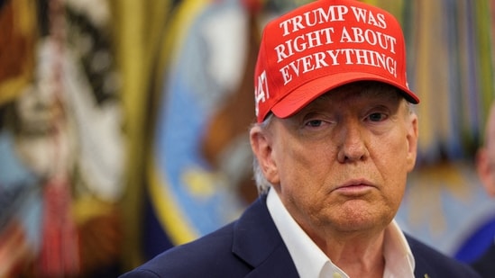 US President Donald Trump wears a 'Trump Was Right About Everything!' hat as he makes an announcement in the Oval Office at the White House in Washington, D.C.(REUTERS File)