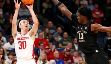 Mar 22, 2024; Memphis, TN, USA; Nebraska Cornhuskers guard Keisei Tominaga (30) shoots the ball against Texas A&M Aggies forward Solomon Washington (13) during the second half in the first round of the 2024 NCAA Tournament at FedExForum. Mandatory Credit: Petre Thomas-USA TODAY Sports