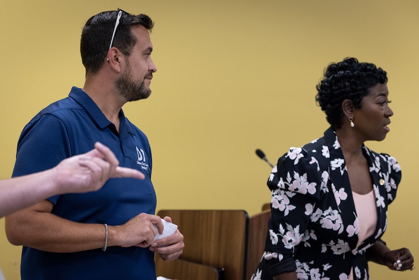 Dallas City Manager Kimberly Bizor Tolbert​​​ and District 7 council member Adam Bazaldua...