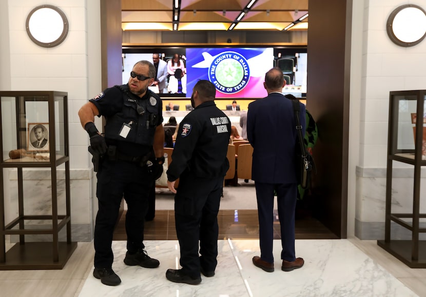 Dallas County Marshals at the Dallas County Commissioners Court in Dallas on April 1. 