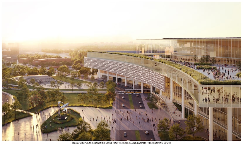 Rendering of the proposed convention center seen from Lamar Street looking south.